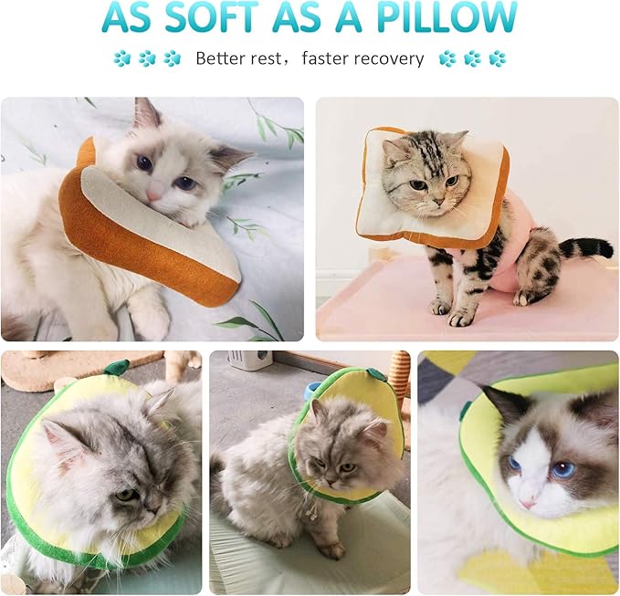 Frienda 2 Pieces Adjustable Cat Cone, Cat Recovery Collar, Kitten Cones After Surgery Pet Neck Strap Elizabethan Donut Toast Neck Cone Collar with Edge for Kitten-PawvioPets