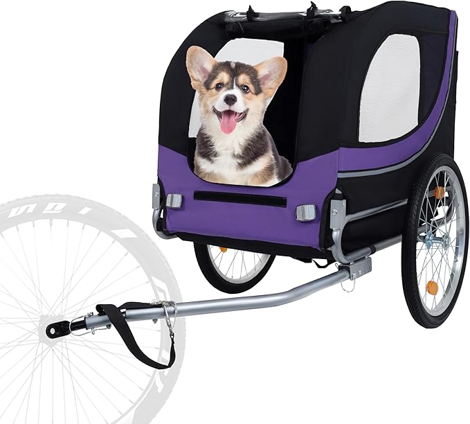 Blue-Grey Large Folding Bike Trailer for Dogs – Heavy-Duty Steel Frame, 66LB Capacity Pet Carrier for All-Terrain Cycling, Jogging & Camping Adventures!-PawvioPets