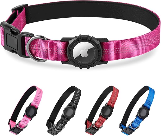 Dog Collar Compatible with Airtag, with Waterproof Cover, Multiple Colors, Multiple Sizes, Breathable Cotton and Linen Material, Suitable for Small, Medium and Large Dogs-PawvioPets