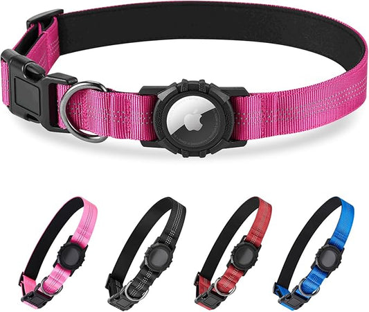 Dog Collar Compatible with Airtag, with Waterproof Cover, Multiple Colors, Multiple Sizes, Breathable Cotton and Linen Material, Suitable for Small, Medium and Large Dogs-PawvioPets