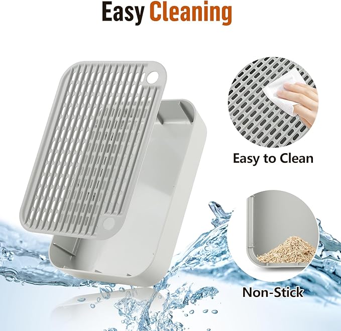 Cat Litter Box Ramp Mat with Filter Function, Cat Step Pedal Stool for Self-Cleaning Litter Box, Easy to Clean, Ideal for Kitten & Elderly Cats (Light Grey)-PawvioPets