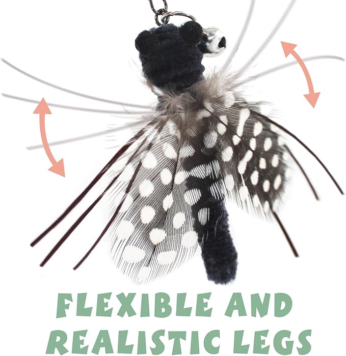 SONGWAY Insect Cat Toys with Feather - 6 Pieces Cat Insect Feather Toy Refills, Teaser Wand Attachments, Interactive Toys for Indoor Cats Kittens-PawvioPets