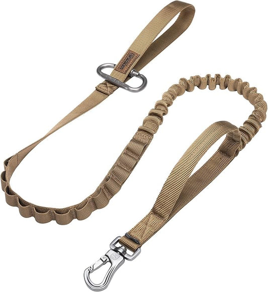 EXCELLENT ELITE SPANKER Tactical Bungee Dog Leash Military Adjustable Dog Leash Quick Release Elastic Leads Rope with 2 Control Handle(Coyote Brown)-PawvioPets