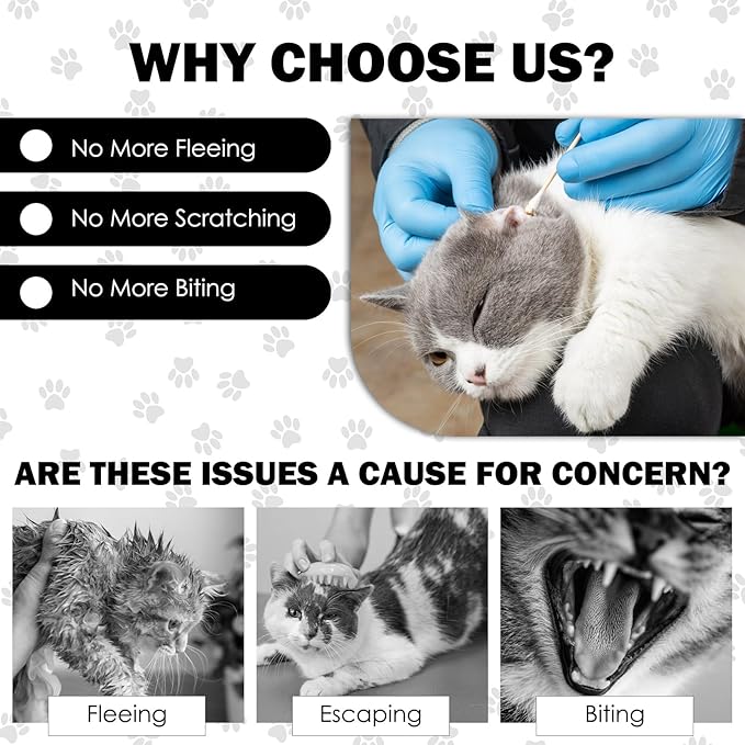 27.6" Cat Grooming Wrap, Self Adhesive Cat Wrap for Cutting Nails, Anti-Escape Calming Cat Swaddle Wrap for Medicine Ear Cleaning, Anti-Scratch Cats Burrito Restraint Blanket, Practical Pet Tool Grey-PawvioPets