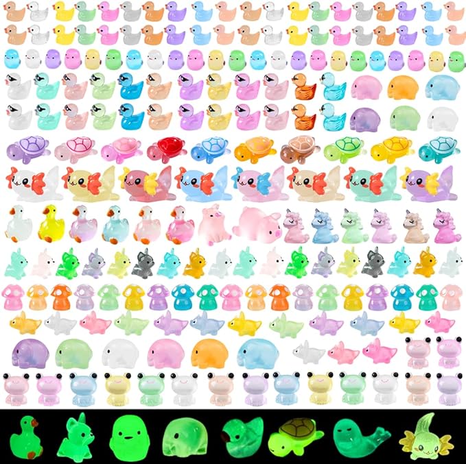 200 Pcs Mini Resin Animals Kit Accessories Variety Pack Glow Animal Figurines Resin Mini Ducks Figurines Accessories for Variety Pack for Garden Micro Landscape Aquarium Potted Dollhouse Decor-PawvioPets