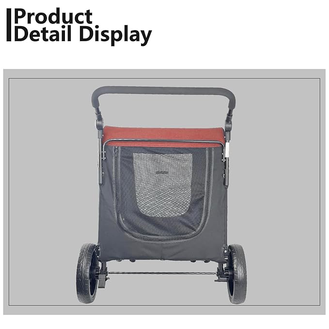 Extra Large Dog Stroller for Medium & Large Pets - Foldable Design, Adjustable Handle, Up to 130 lbs(Red)-PawvioPets