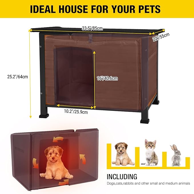 Aivituvin Outdoor Dog House with Insulated Liner Waterproof Dog Kennel for Winter Cat House for Small & Medium & Large Dogs,Cats,Unique All-Around Iron Frame-PawvioPets