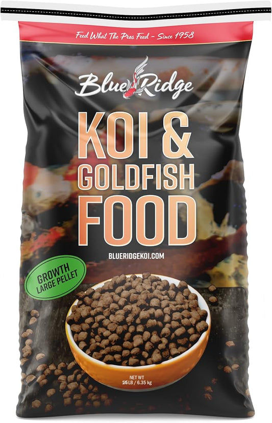 Blue Ridge Koi Fish Food 25lb - Koi Food Large 3/16" Growth Formula, Goldfish Food, Premium Fish Food for Ponds, Ponds Fish Food, Floating Pond Pellets-PawvioPets