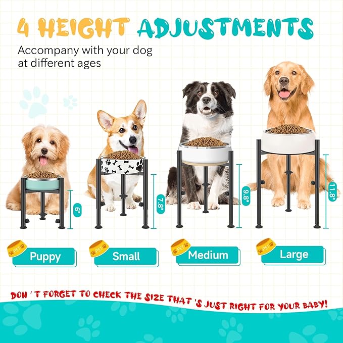 Adjustable Dog Bowls Elevated Stand- 4 Heights, Wide 6-10" -Oppro Metal Raised Tall Single Dog Food Bowl Stands Holder, Upgrade Lifted Water Feeder with Tray for Medium Large Small Breed, Black-PawvioPets
