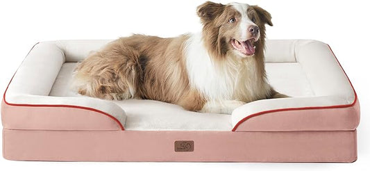 Bedsure L Plus Orthopedic Dog Bed for Large Dogs - Washable Dog Cat Bed Waterproof, L Plus Big Comfort Dogs Couch Sofa with Washable Removable Cover, Pet Bed with Nonskid Bottom, Pink, 38"-PawvioPets