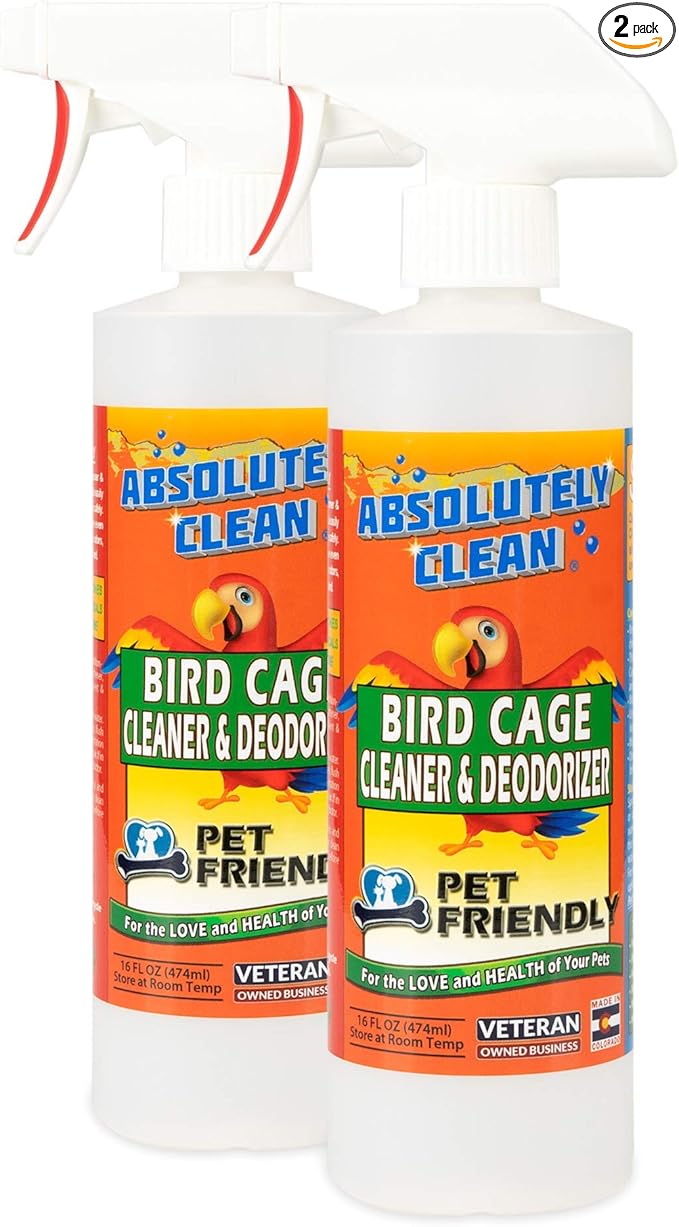 Absolutely Clean Amazing Bird Cage Cleaner and Deodorizer - Just Spray/Wipe - Safely & Easily Removes Bird Messes Quickly and Easily - Made in The US - Fragrance Free - 16oz (Pack of 2)-PawvioPets