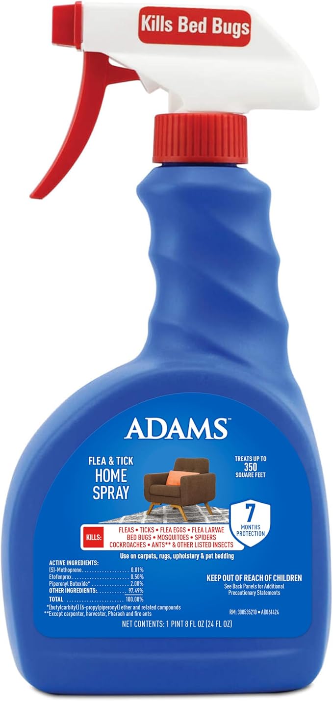 Adams Flea & Tick Home Spray with Precor, Kills Fleas, Flea Eggs, Flea Larvae, Bed Bugs, Ticks, Ants, Cockroaches, Spiders, Mosquitoes And Many Other Listed Nuisance Pests In The Home, 24 Fl Oz-PawvioPets