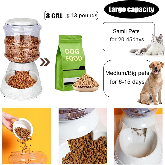 Automatic Dog Feeders, Dog Feeder Dispenser for Large Dogs, 3 Gallon Gravity Automatic Dog Cat Feeder Station, Dry Food Storage Container Bowl for Adult Dogs-PawvioPets
