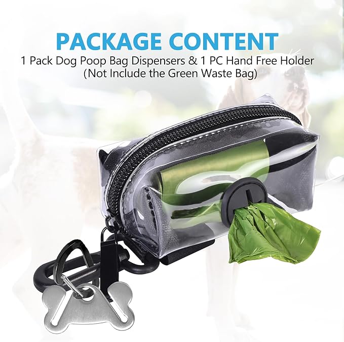 Clear Metal Dog Waste Bag Dispenser & Holder - Portable, 1 Hand Free, Fits Leash Accessory, Set Includes Dog Poop Bags-PawvioPets