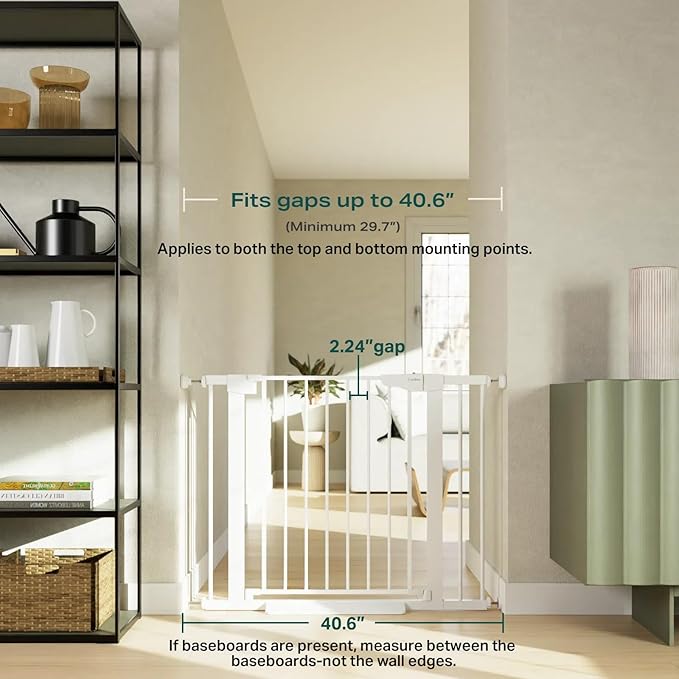 Cumbor 29.7-40.6" Baby Gate for Stairs, Mom's Choice Awards Winner-Dog Gate for Doorways, Pressure Mounted Self Closing Pet Gates for Dogs Indoor, Durable Safety Child Gate with Easy Walk Thru Door-PawvioPets