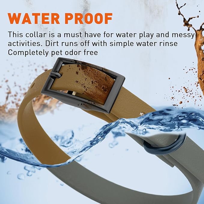 Dogline Biothane Waterproof Dog Collar Strong Coated Nylon Webbing with Black Hardware Odor- Proof for Easy Care Easy to Clean High Performance Fits Small Medium or Large Dogs, Coyote Brown-PawvioPets