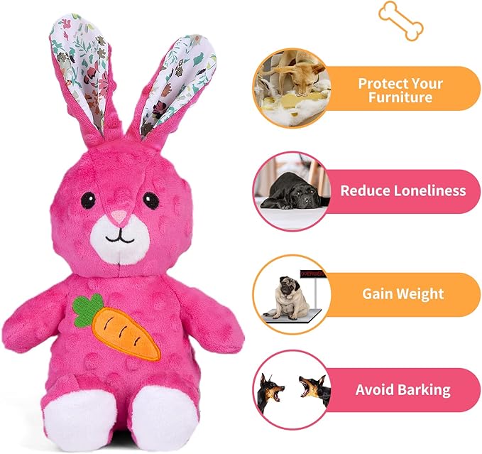 DODODOLA Dog Toys Stuffed Dog Toy with Crinkle Paper Cute Rabbit Plush Bunny Squeaky Dog Easter Toys Dog Chew Toys for Medium Large Breed-PawvioPets