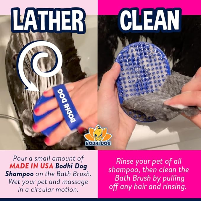 Bodhi Dog Shampoo Brush - Pet Grooming & Bath Supplies for Cats and Dog Bath Brush for Long & Short Hair - Premium Scrubber for Shower, Bathing & Massage - (One Pack, Pink)-PawvioPets