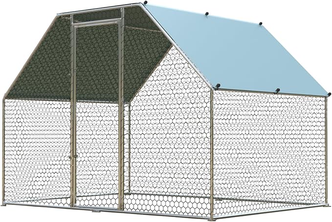 4ever2buy Chicken Runs for Yard with Cover, Large Metal Chicken Run Walk in Metal, Outside Dog Kennel with Roof, Flat Roofed Outdoor Kennel for Cats(9.2’Lx6.23’Wx6.4’H)-PawvioPets