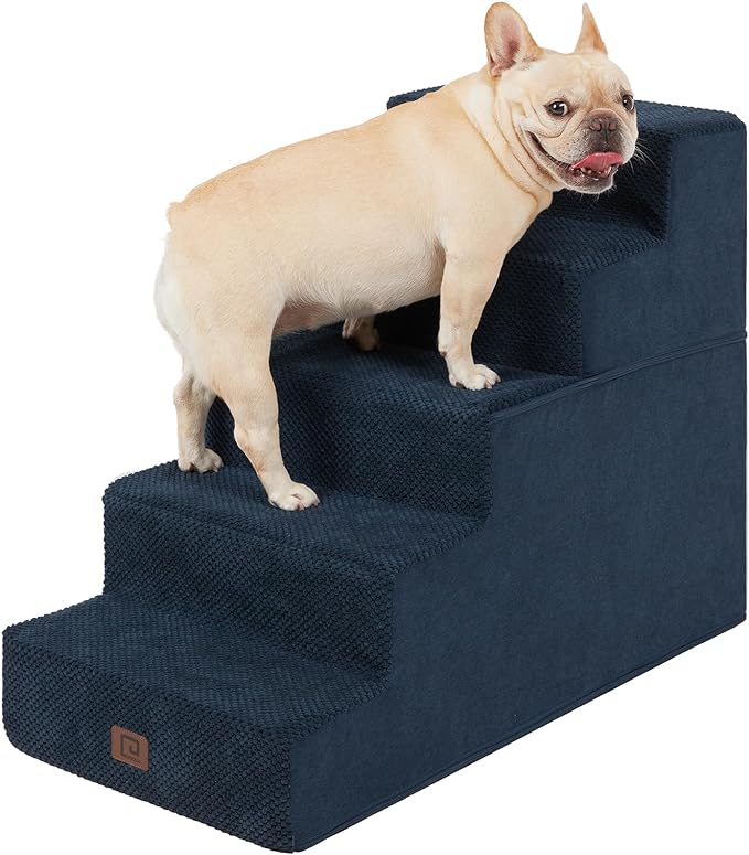 EHEYCIGA Dog Stairs for High Bed 22.5" H, 5-Step Dog Steps for Bed, Pet Steps for Small Dogs and Cats, Non-Slip Balanced Pet Ramp Indoor, Navy Blue-PawvioPets