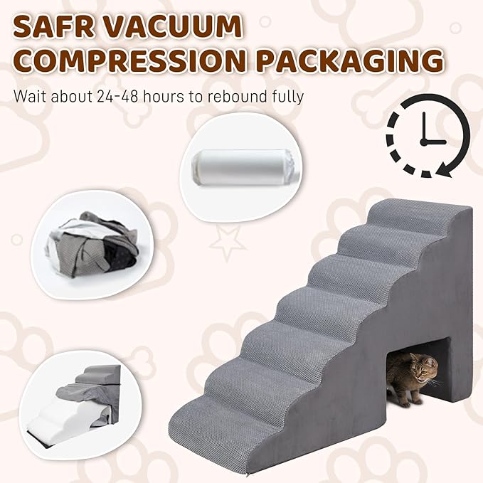 Dog Stairs & Steps for High Beds 30-36 inches High Tall, LitaiL 33inch 7 Steps Pet Stairs/Steps for High Beds Small Large Dogs, Non-Slip Dog Ramps/Ladder for Old Dogs/Cats-PawvioPets