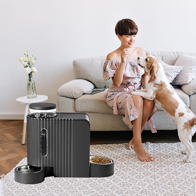 Automatic Cat Food Feeder and Water Dispenser,2 in 1 Gravity Cat Feeder and Water Dispenser with Stainless Steel Bowl,2 Pack Large Capacity Self Feeding for Small Medium Pets Puppy Kitten-PawvioPets