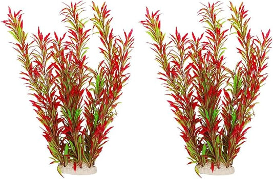 DSkoiph 2 pcs Aquarium Decor Plastic Plants Extra Large 21 Inches Artificial Fish Tank Plants Tall Fish Tank Decorations Artificial Green Water Plants (Wine)-PawvioPets