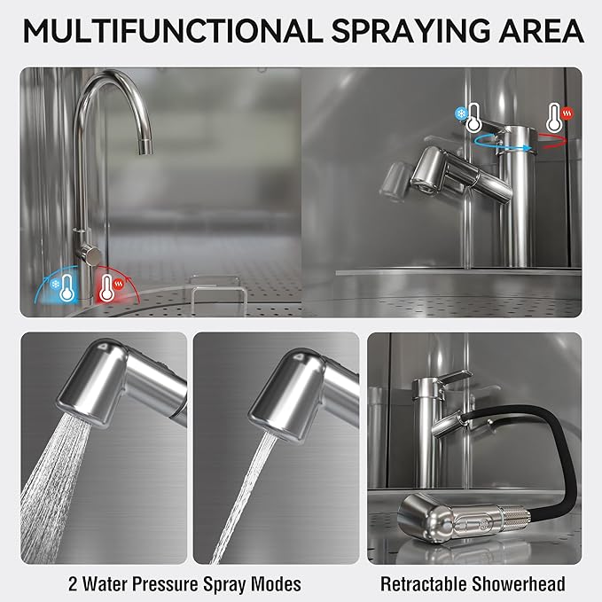 50'' Dog Washing Station - 304 Stainless Steel, LED Dog Bathing Station with Ramp, 2 Drawer, Floor Grate & Lick Pad for Large, Medium & Small Dogs-PawvioPets