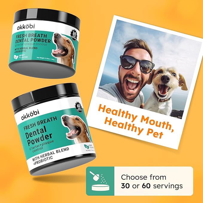 Dog Teeth Cleaning Powder - Dog Breath Freshener + Dental Care for Doggies & Cats + Tartar Remover for Teeth with Natural Ingredients + Probiotics Blend (Mint - 100g)-PawvioPets