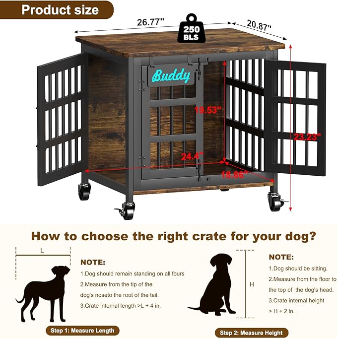 EasyCom Heavy Duty Dog Kennel Indoor with Name Tag, 27" Dog Crate Furniture for Small Dogs, Double-Doors Sturdy Metal Dog Cage for Anxiety Dog-PawvioPets
