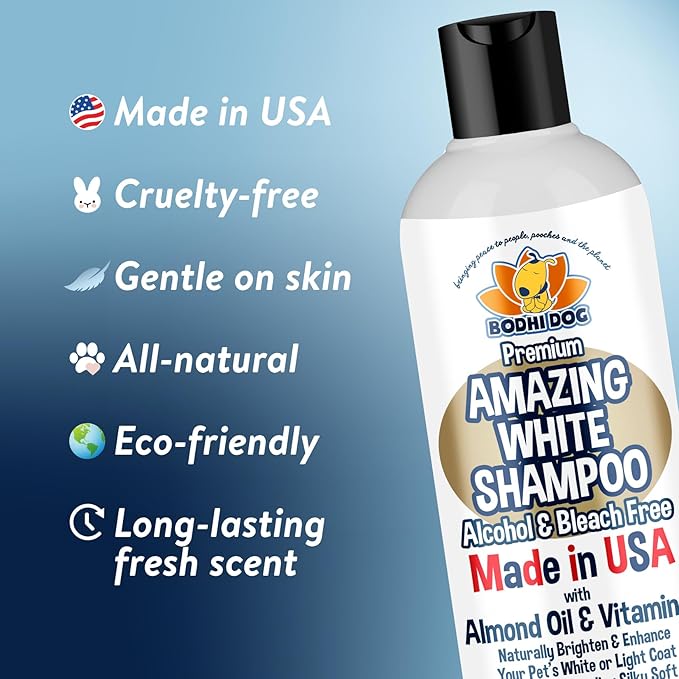 Bodhi Dog Amazing White Shampoo for Dogs - Brightens White & Light Coats - Plant-Based - Made with Natural Ingredients -Safe & Effective for All Breeds - Gentle & Cruelty-Free - Made in USA (8 Fl Oz)-PawvioPets