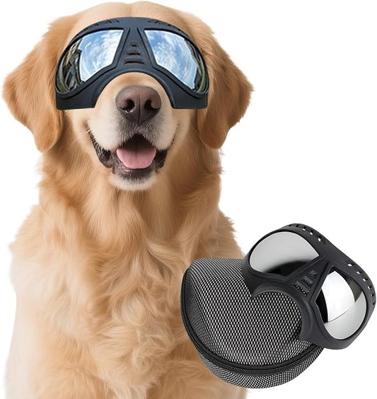 Dog Goggles Windproof for Medium-Large Breeds Dog Sunglasses Anti-UV with Adjustable Straps - Black-PawvioPets