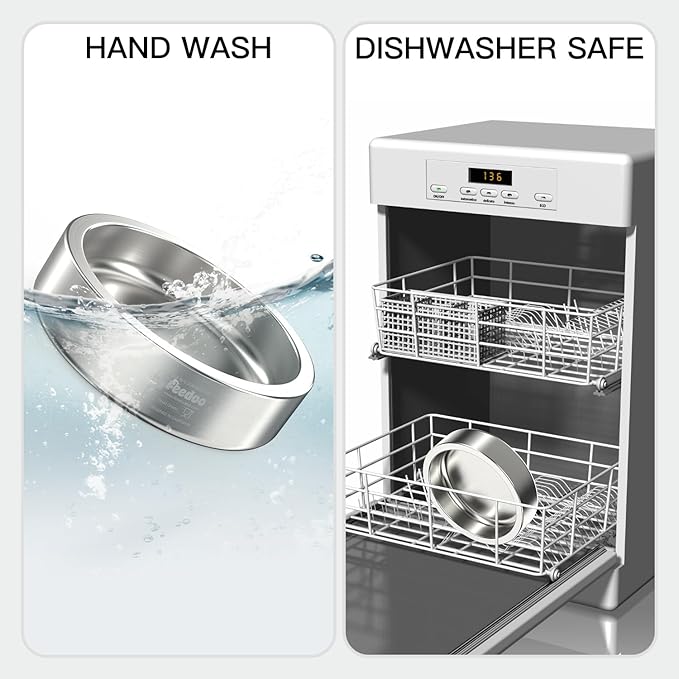 20oz Stainless Steel Cat Food & Water Bowl - Double Walled 304 Stainless Steel Non-Slip Cat Dish | BPA-Free & Dishwasher Safe for Indoor Cats-PawvioPets