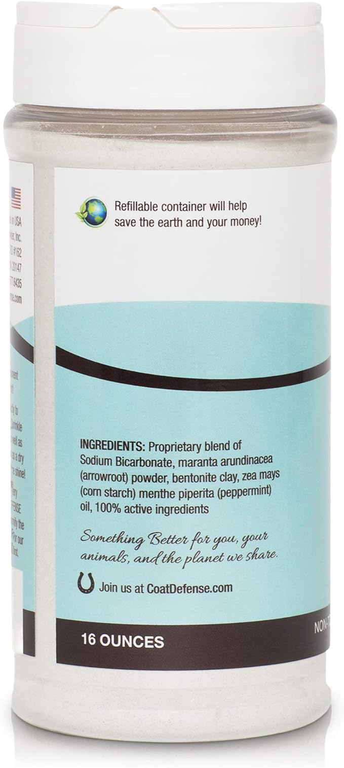 COAT DEFENSE Daily Preventative Powder for Horses - Safe & Effective Equine Skin Conditioner Sweet Itch, Skin Funk, & Rain Rot - Dry Horse Shampoo, 16 oz Formula with All Natural Ingredients-PawvioPets