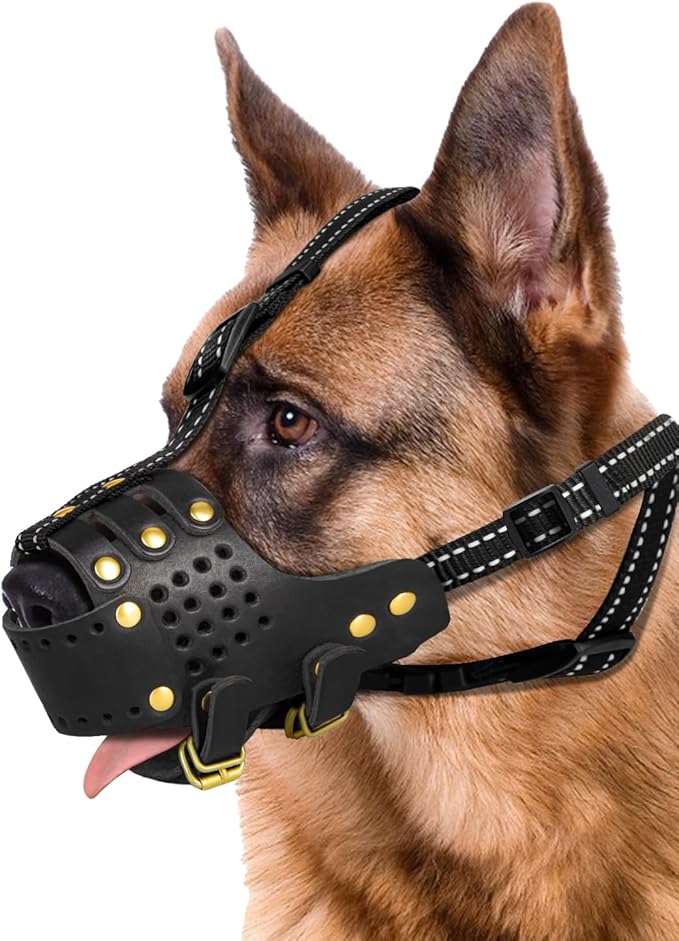 Dog Muzzle, Leather Basket Soft Muzzles Medium Large Breeds, Pitbull Dog Muzzle Amstaff Staffordshire Terrier, German Shepherd Dalmatian Doberman Adjustable (M)-PawvioPets