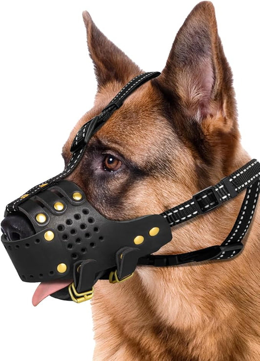 Dog Muzzle, Leather Basket Soft Muzzles Medium Large Breeds, Pitbull Dog Muzzle Amstaff Staffordshire Terrier, German Shepherd Dalmatian Doberman Adjustable (M)-PawvioPets