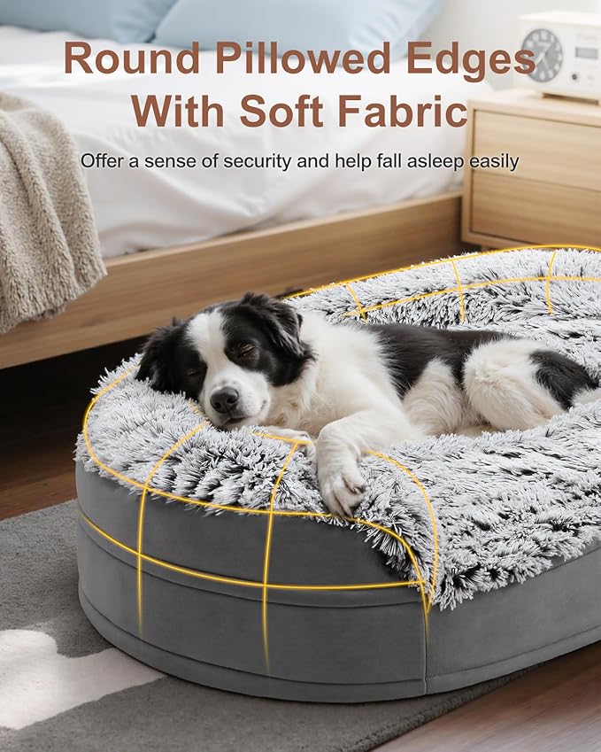 Dog Beds for Jumbo Dogs, 47.5"x35"x7.6", Removable and Washable Cover, Raised Reboundable Edges, Non Slip Bottom, Extra Big Size, Orthopedic Oval Memory Foam Pet Bedding, Indoor-PawvioPets