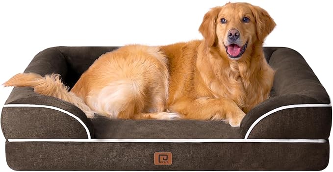 EHEYCIGA Orthopedic Dog Beds for Extra Large Dogs, Waterproof Memory Foam XL Dog Bed with Sides, Non-Slip Bottom and Egg-Crate Foam Big Pet Couch Bed with Washable Removable Cover, Brown-PawvioPets