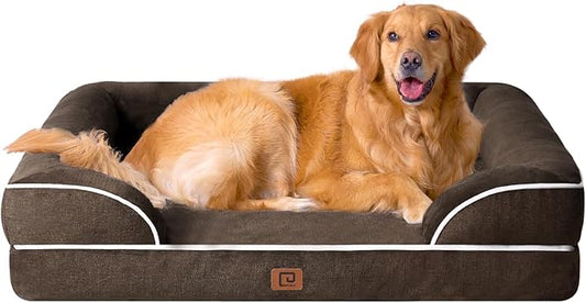 EHEYCIGA Orthopedic Dog Beds for Extra Large Dogs, Waterproof Memory Foam XL Dog Bed with Sides, Non-Slip Bottom and Egg-Crate Foam Big Pet Couch Bed with Washable Removable Cover, Brown-PawvioPets