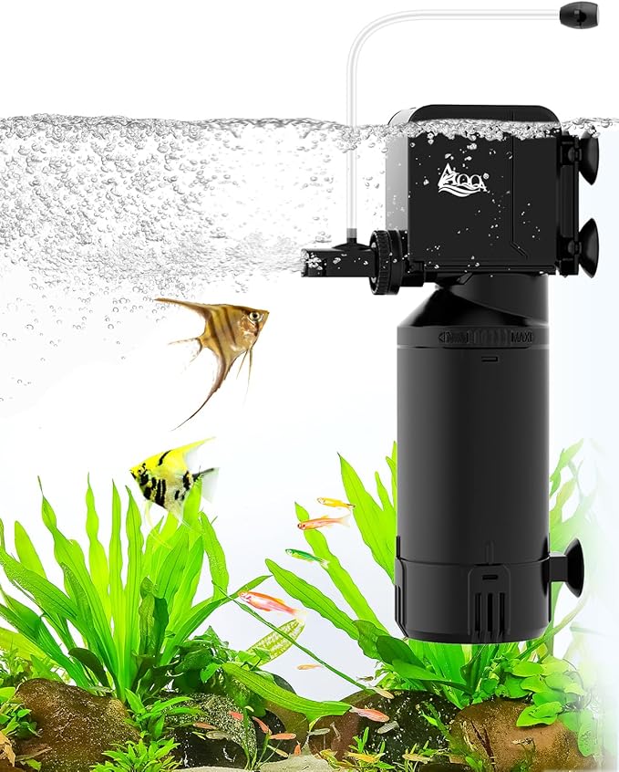 AQQA Dual-Use Aquarium Filter,Fish Tank Filter + Small Water Pump,Filtration,Wave-Making,Dissolved Oxygen,Water Circulation,Water Changes,Fountains Multifunctional Pump,Saltwater Freshwater (18W)-PawvioPets