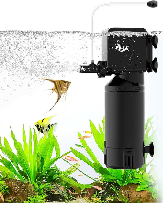 AQQA Dual-Use Aquarium Filter,Fish Tank Filter + Small Water Pump,Filtration,Wave-Making,Dissolved Oxygen,Water Circulation,Water Changes,Fountains Multifunctional Pump,Saltwater Freshwater (18W)-PawvioPets