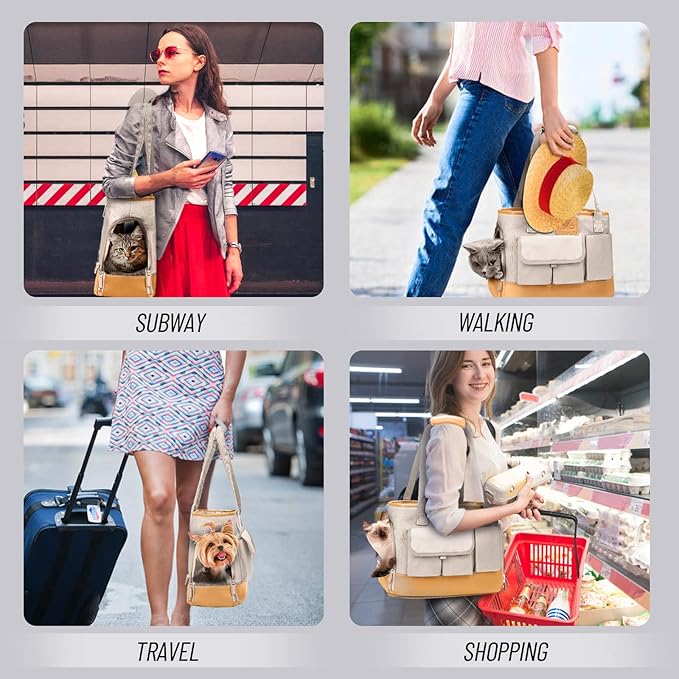 Dog Carrier, Cat Carrier, Pet Carrier, Foldable Waterproof Premium PU Leather Oxford Cloth Dog Purse, Portable Tote Bag Carrier for Small to Medium Cats and Small Dogs-PawvioPets