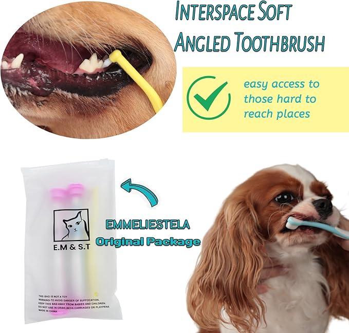 E.M&S.T by Emmeliestella Small Dog & Cat Toothbrush Micro Head, Cat Dental Care, Pets Toothbrush, Oral Hygiene, Easy to Handle, Deep Clean, Extra Soft Bristles, Independent Packaging, Blue&Pink 3PCS-PawvioPets