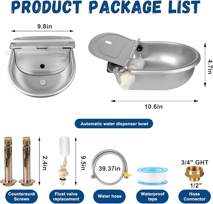 Automatic Water Dispenser for Dogs, Auto Dog Waterer for Outdoor, Stainless Steel Water Bowl Dispenser for Livestock Waterer,Chicken Water System, Dog Water Bowl Fit 3/4'' GHT Faucet-PawvioPets