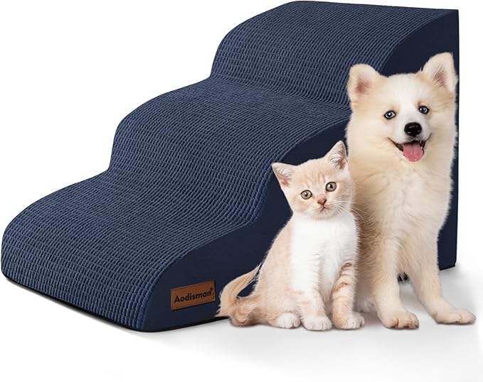 Dog Stairs and Steps for Beds Or Couches, 3-Step Pet Stairs & Steps for Small Dogs and Cats, Soft and Non-Slip Dog Ramp for Older Dogs,Pet with Joint Pain,Easy to Walk-PawvioPets