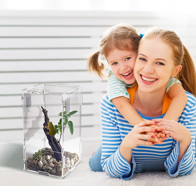 BETAZOOER Acrylic Mini Reptile Tank Habitat Transparent Terrariums with Locking Latch Suitable for Tarantula Isopod Roach Invertebrates (4''x4''x8'')-PawvioPets