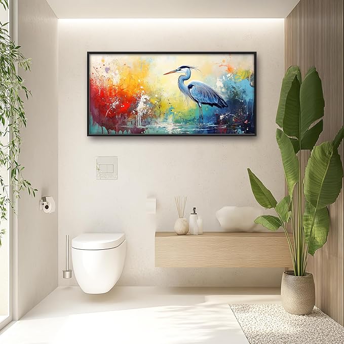 Extra Large Framed Abstract Heron Wall Art,Oversized Colorful Graffiti Heron Wall Decor Pictures for Living Room,Canvas Print Painting Modern Artwork Bedroom Office Bathroom Home Decor 60L x 30W-PawvioPets