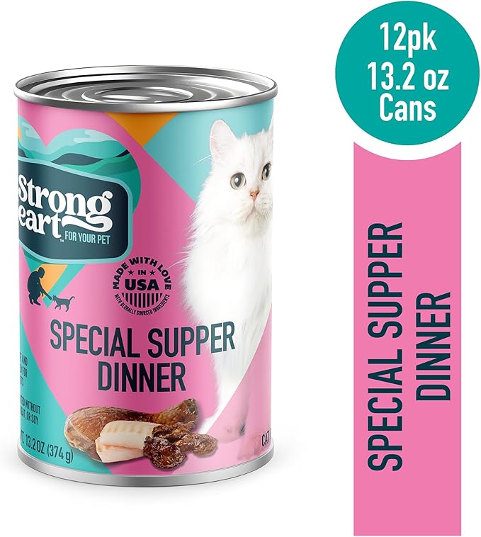 A Strong Heart Canned Wet Cat Food, Special Supper Dinner - 13.2 oz Cans (Pack of 12), Made in The USA with Real Turkey & Fish-PawvioPets