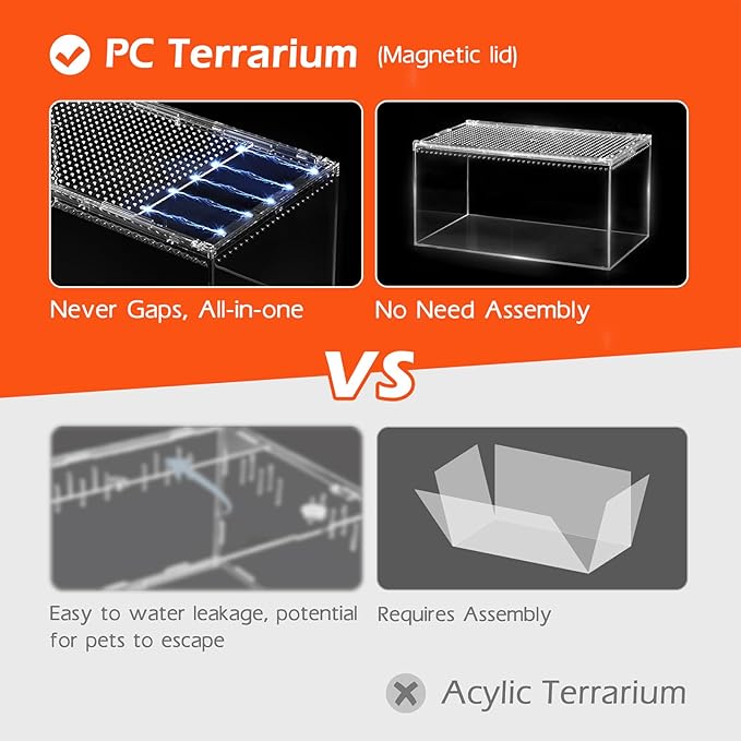 AZV Reptile Terrarium Tank,Versatile Enclosure for Leopard Crested Gecko,Lizard Cage,Spider Starter Kit,Hermit Crab Habitat,Tarantula Cribs,Perfect Aquarium for Snake,Frogs,Snails,Insects,Small Pets-PawvioPets