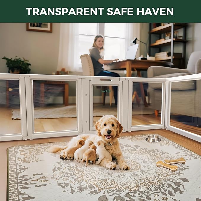 FXW AuraSpace Acrylic Indoor Unleashed Dog Playpen for Puppies and Small Dogs, 24 Inch, 12 Panels, White-PawvioPets